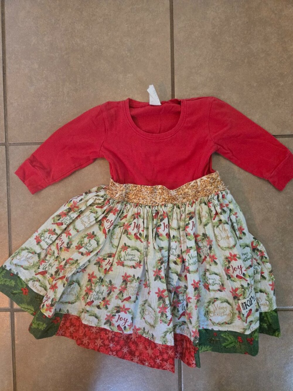 Boutique Upcycled Girls Size 3 Christmas Dress — Red Merry Christmas — Very Good